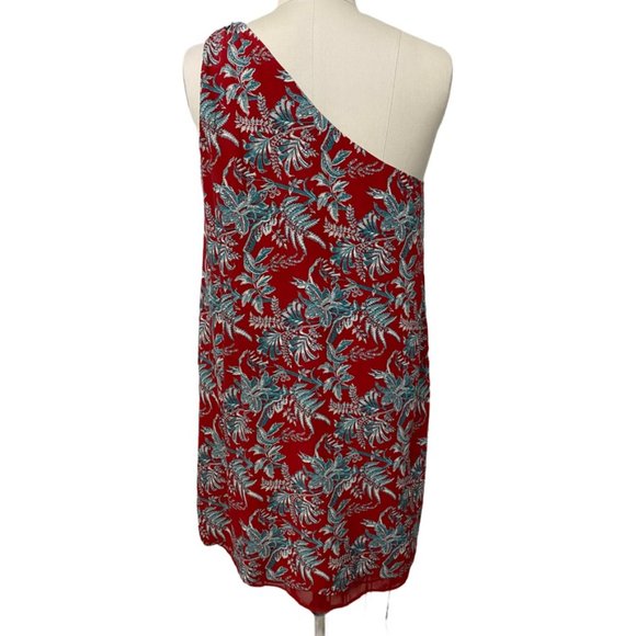 Loft One Shouldered Red Floral Dress Size Large - Picture 5 of 15